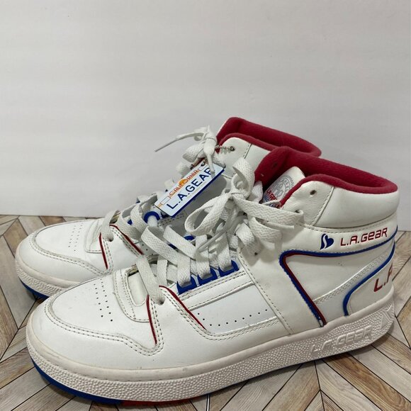 L.A Gear Skechers High-Top White Leather Sneakers With Red Blue Accents Size 6.5 - Picture 11 of 13